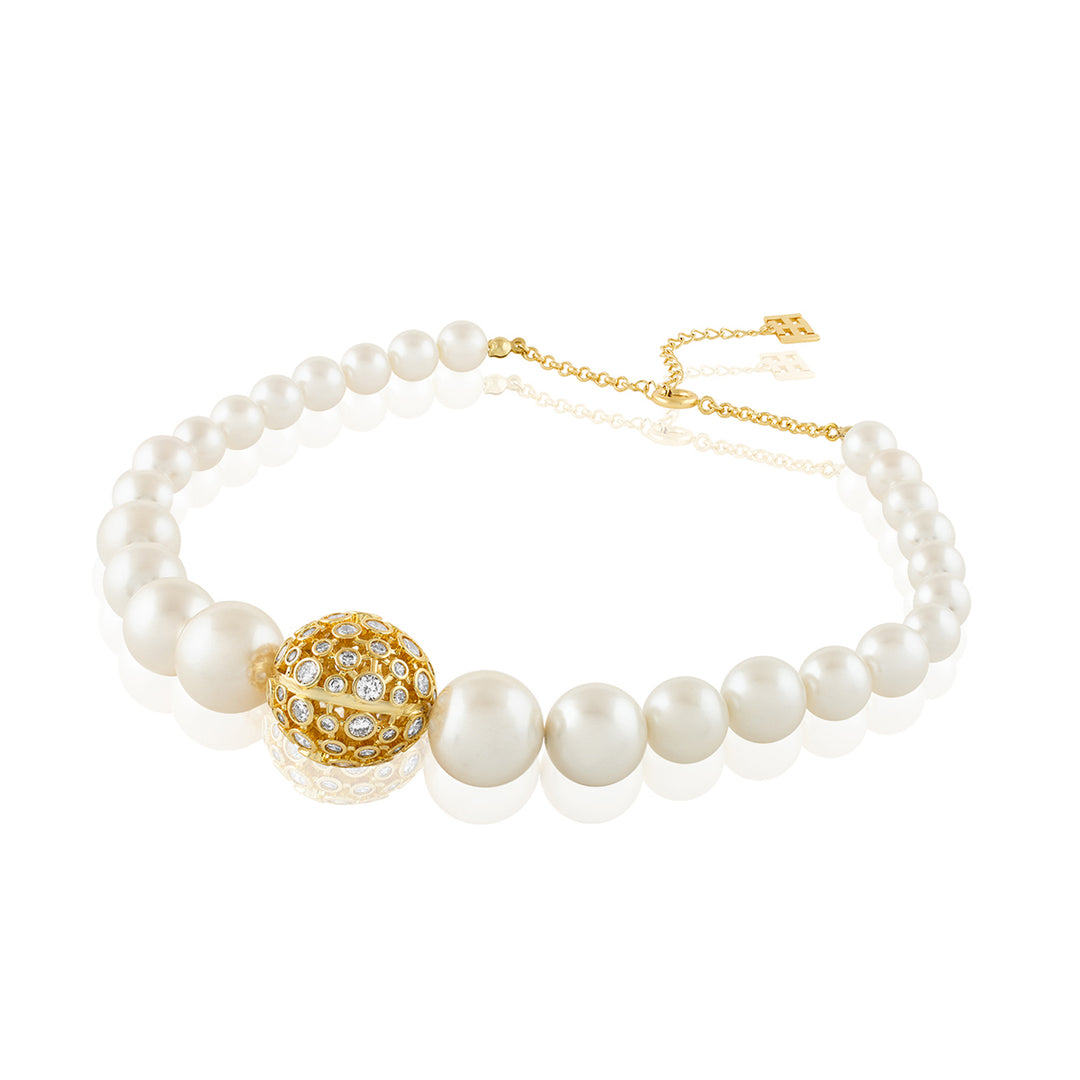 White Crystal Ball Pearl Necklace