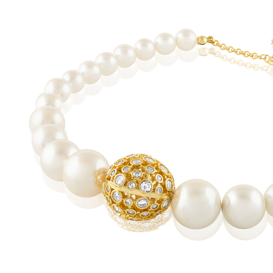 White Crystal Ball Pearl Necklace