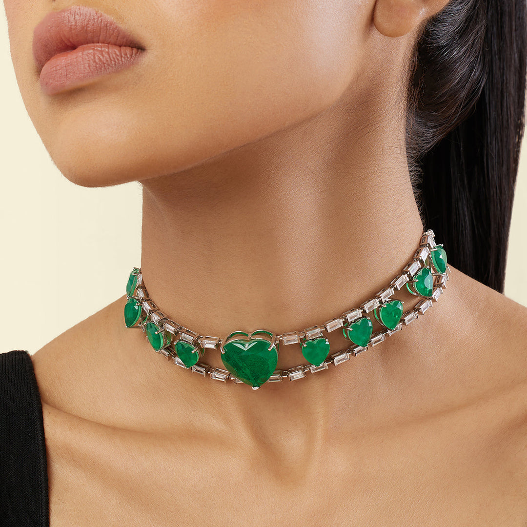 Emerald Heart Choker Necklace - Isharya | Modern Indian Jewelry