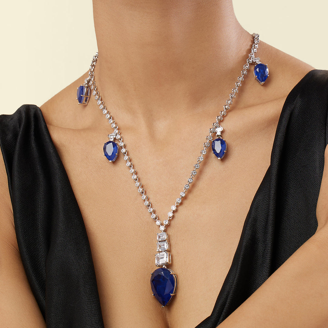 Sapphire Radiance Long Necklace - Isharya | Modern Indian Jewelry