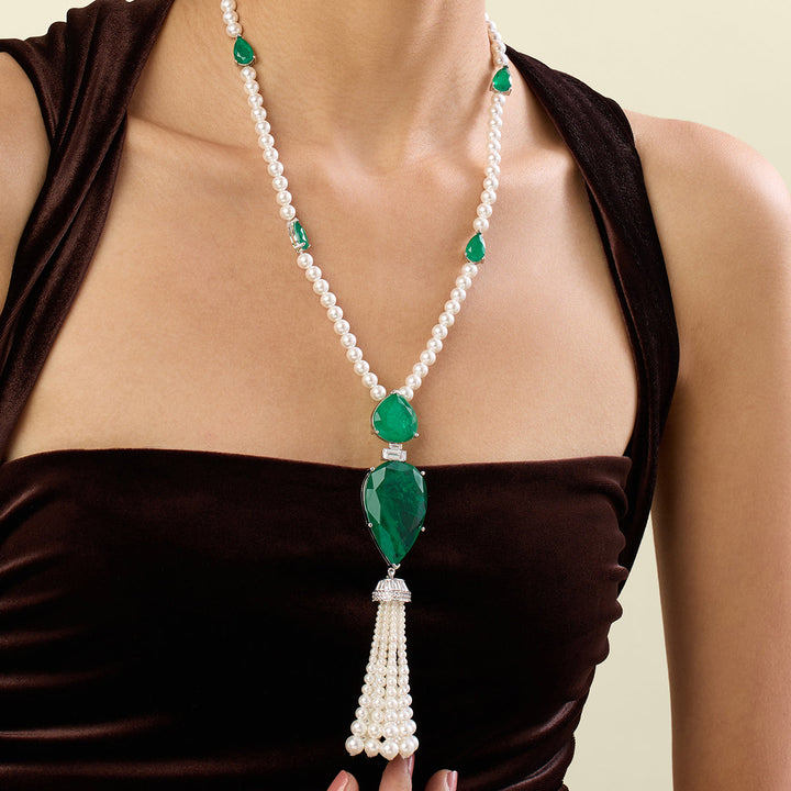 Esme Emerald Tassel Necklace