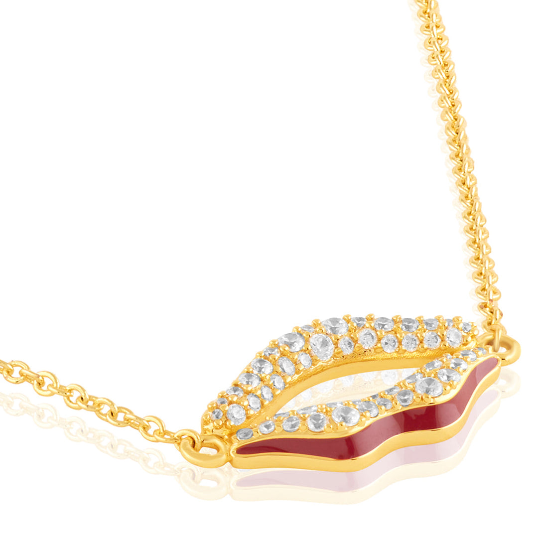 Skylaire Lip Pendant Necklace In 18Kt Gold Plated
