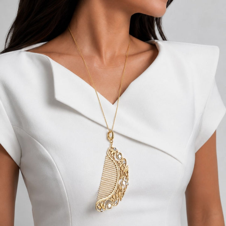 Comb Crystal Charm Necklace