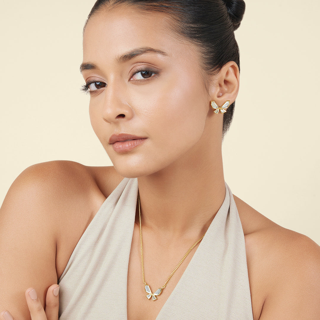 Golden Butterfly Earrings & Necklace Set