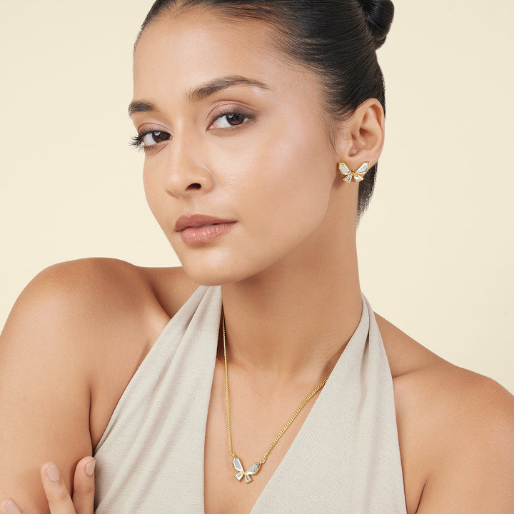 Golden Butterfly Earrings & Necklace Set