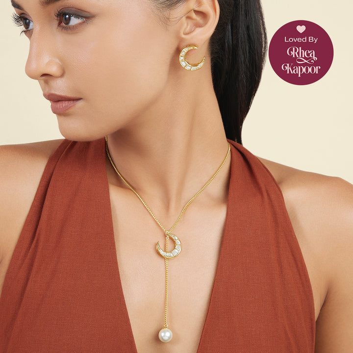 Crescent Radiance Earrings & Necklace Set