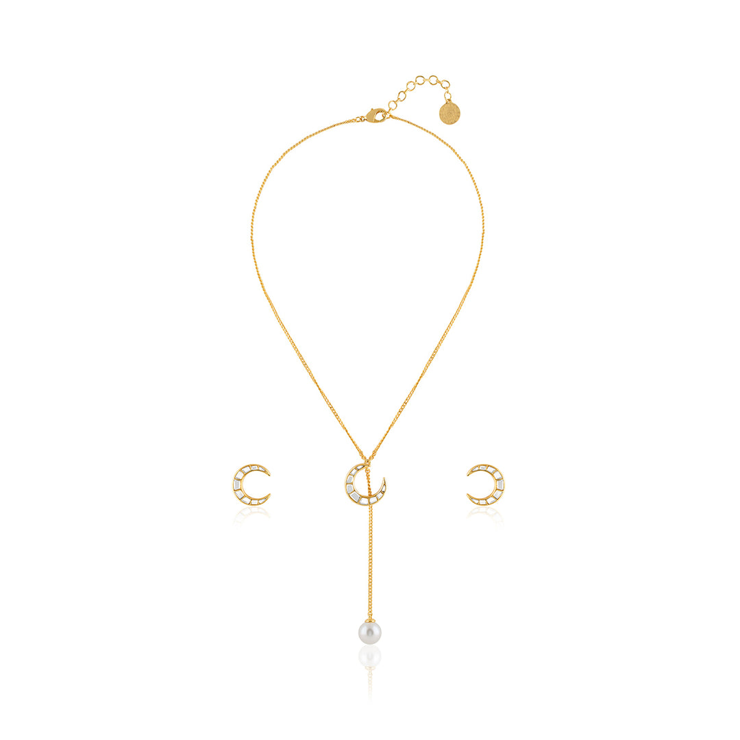 Crescent Radiance Earrings & Necklace Set