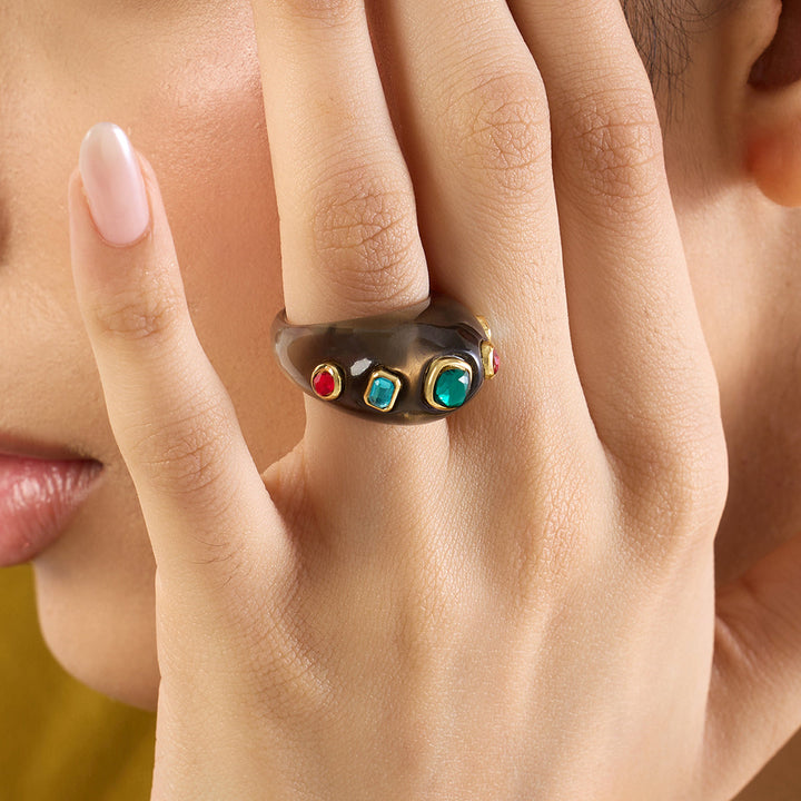 Black Resin Bombe Ring 