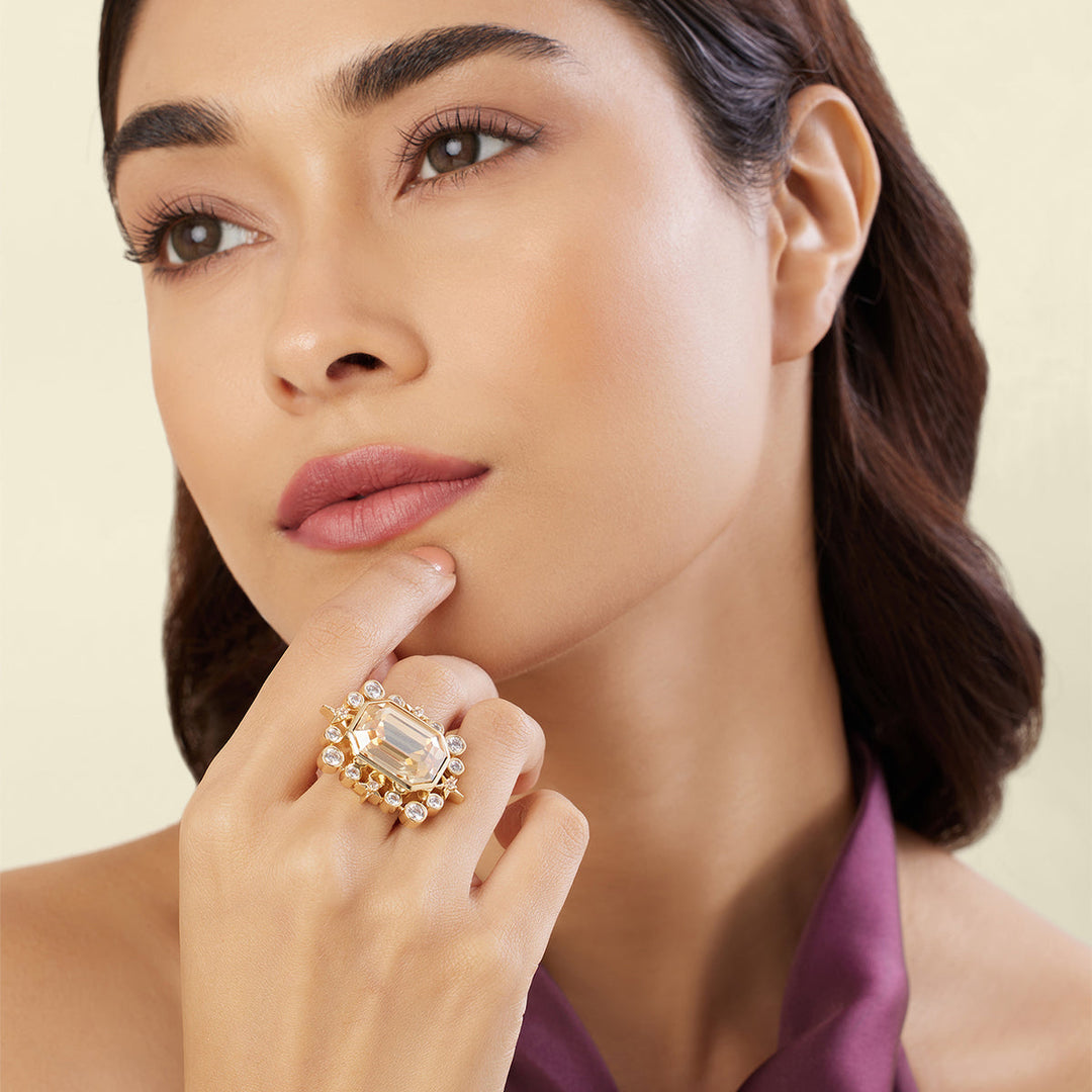 Golden Lyric Statement Ring 