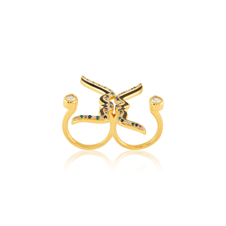 Anoma Two Finger Ring In 18Kt Gold Plated