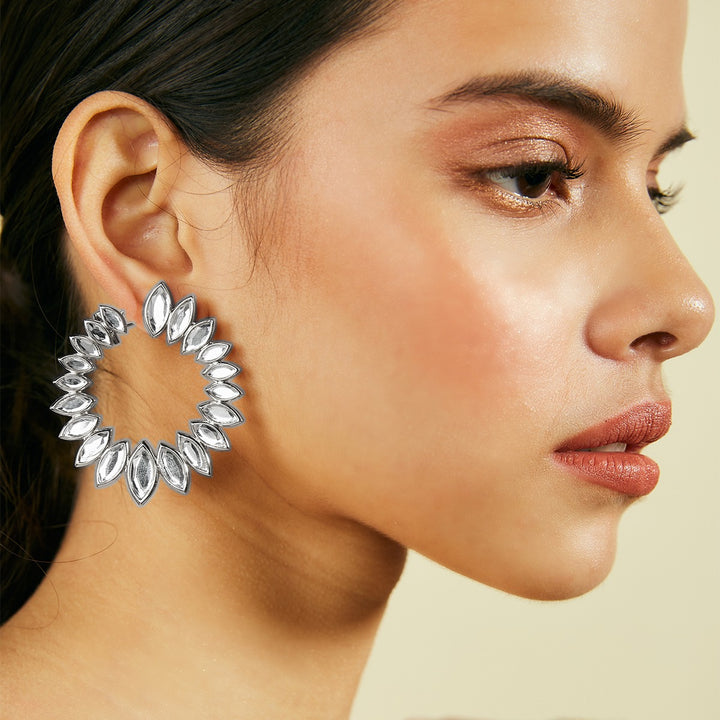 Marquise Mirror Orange Peel Earrings in Silver