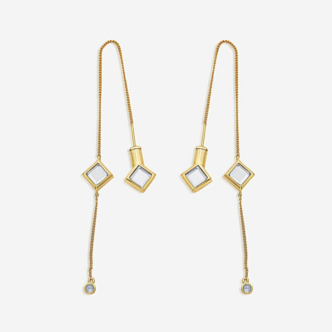 Ayaana Diamond Mirror Needle-Thread Delicate Earrings for Women by Isharya | Modern Indian Jewellery