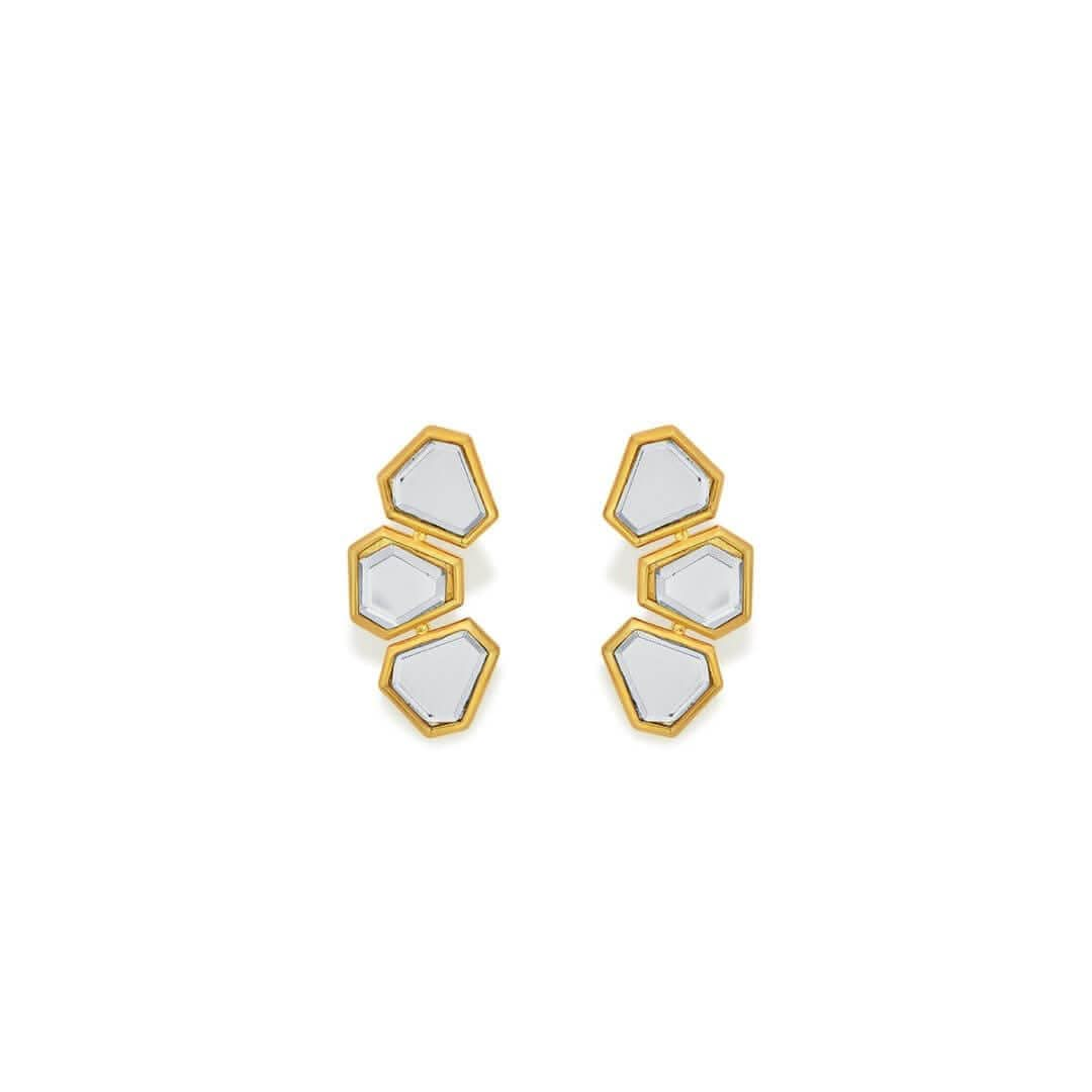 Ayaana Mini Triple Mirror Stud Earrings for Women by Isharya | Modern Indian Jewellery