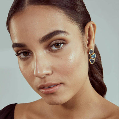Ayaana Mini Triple Mirror Stud Earrings - Isharya | Modern Indian Jewelry