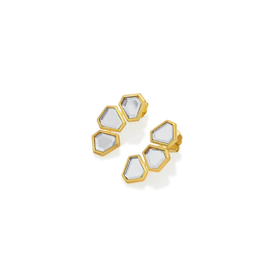 Ayaana Mini Triple Mirror Stud Earrings for Women by Isharya | Modern Indian Jewellery