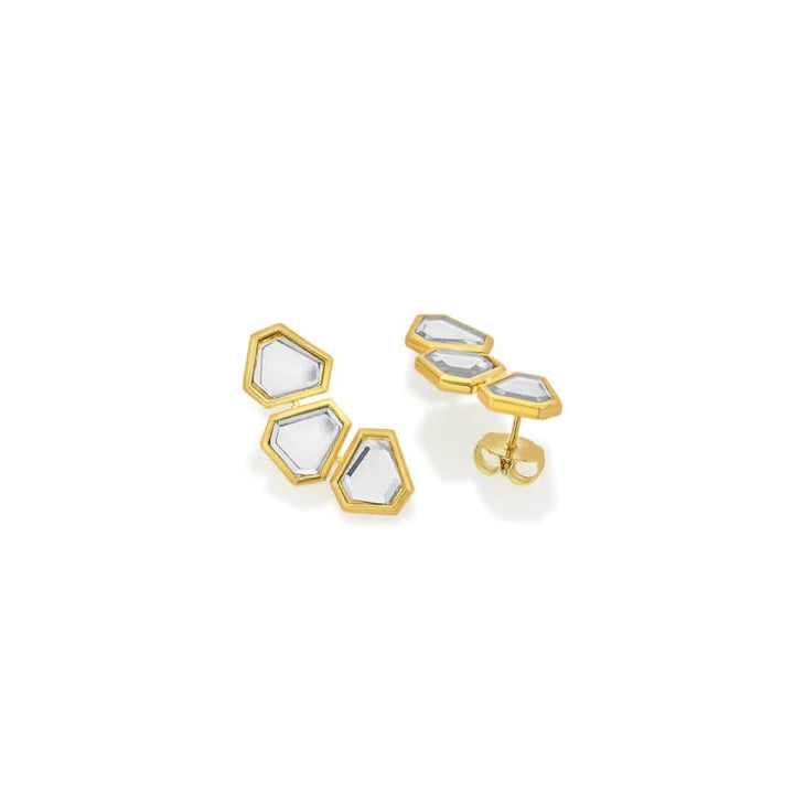 Ayaana Mini Triple Mirror Stud Earrings for Women by Isharya | Modern Indian Jewellery