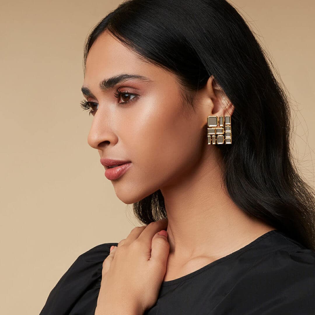 Mirror Stud Earring for Women by Isharya | Modern Indian Jewellery