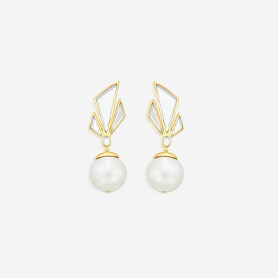 Demi Goddess Irregular Mirror and Pearl Stud Earrings - Isharya | Modern Indian Jewelry