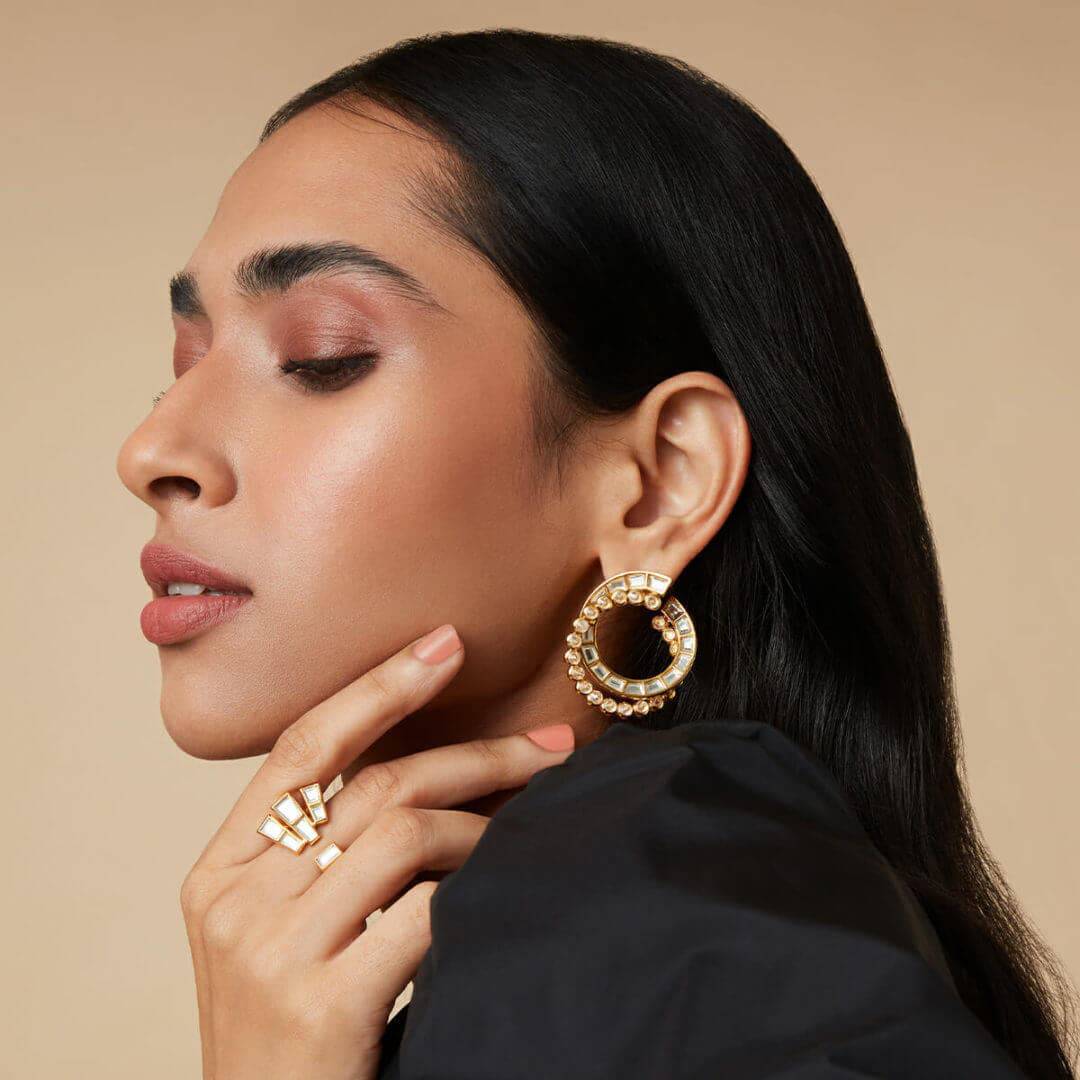 Mirror Hoop Earring for Women by Isharya | Modern Indian Jewellery