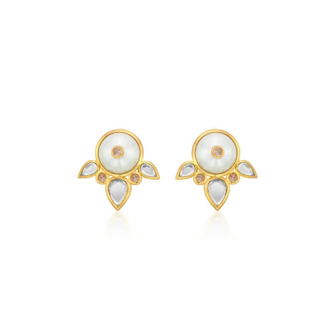 Limelight Pearl & Mirror Flutter Stud Earrings for Women by Isharya | Modern Indian Jewellery