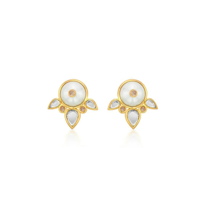 Limelight Pearl & Mirror Flutter Stud Earrings for Women by Isharya | Modern Indian Jewellery