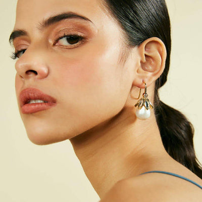 Marquise Mirror Pearl Drop Earrings - Isharya | Modern Indian Jewelry