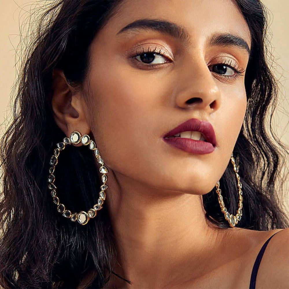 Mirrors on the Move Dancing Mirror Side Hoop Earrings for Women by Isharya | Modern Indian Jewellery