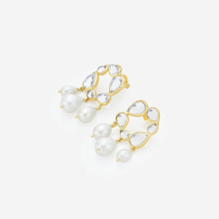 Mirrors on the Move Mirror and Pearl Drop Earrings for Women by Isharya | Modern Indian Jewellery