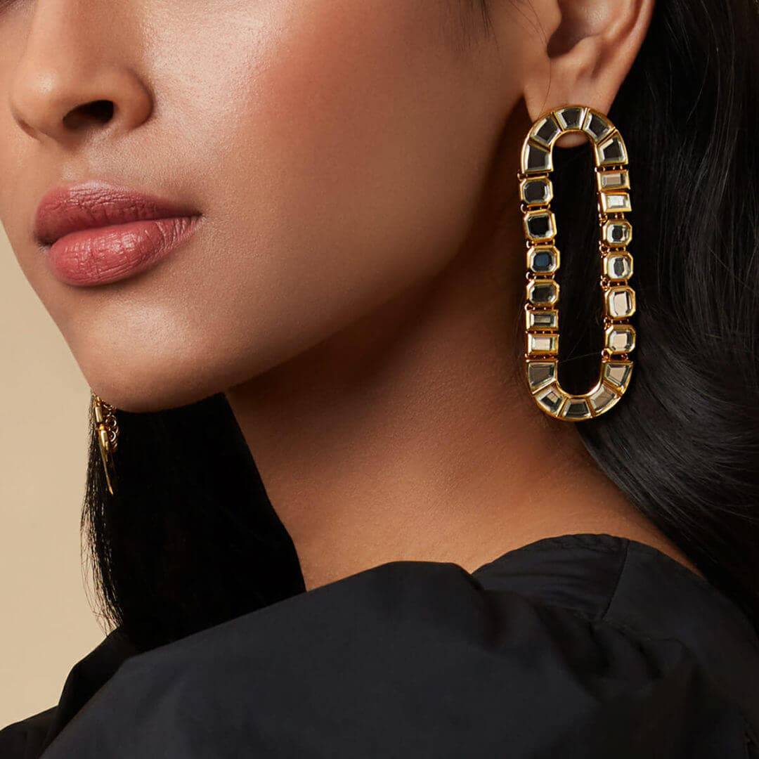 Mirror Stud Earring for Women by Isharya | Modern Indian Jewellery