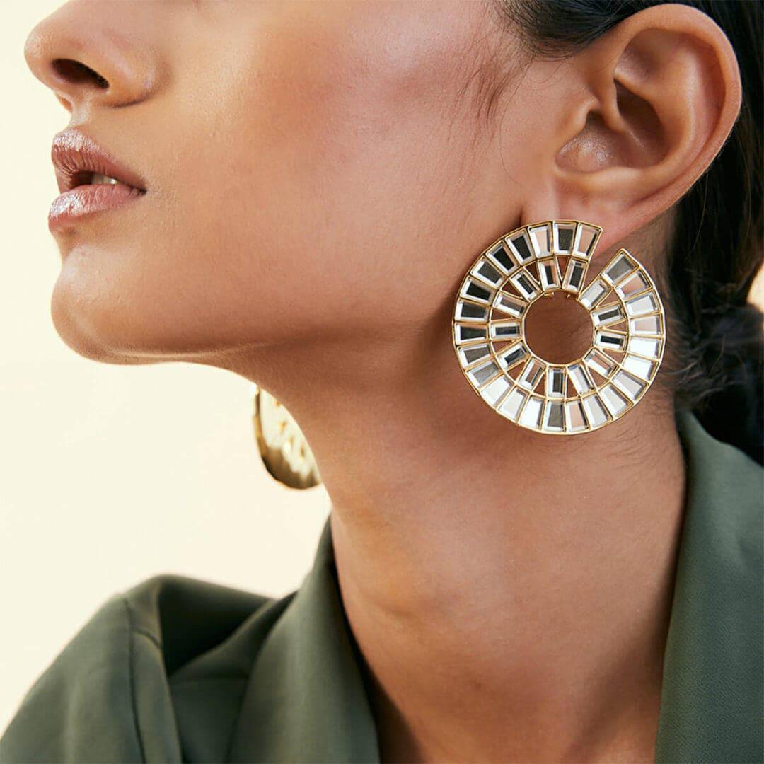 Mirror Hoop Earring for Women by Isharya | Modern Indian Jewellery