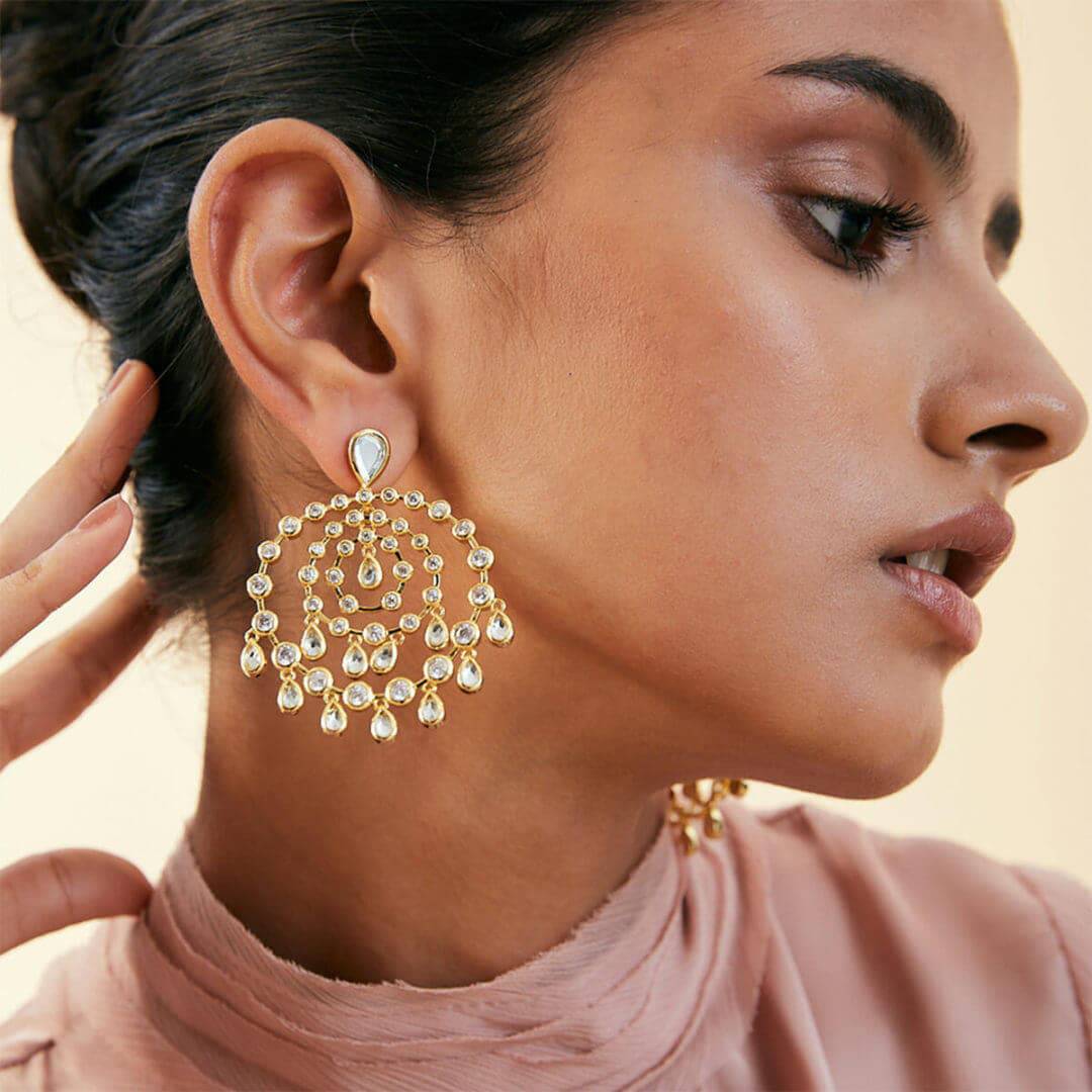 Pyramid Gold Mirror Allure Earring for Women by Isharya | Modern Indian Jewellery