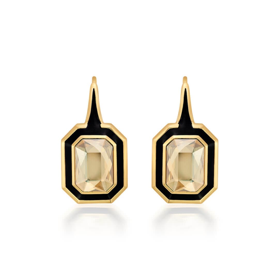 Soleil Black Enamel Drop Earrings - Isharya | Modern Indian Jewelry