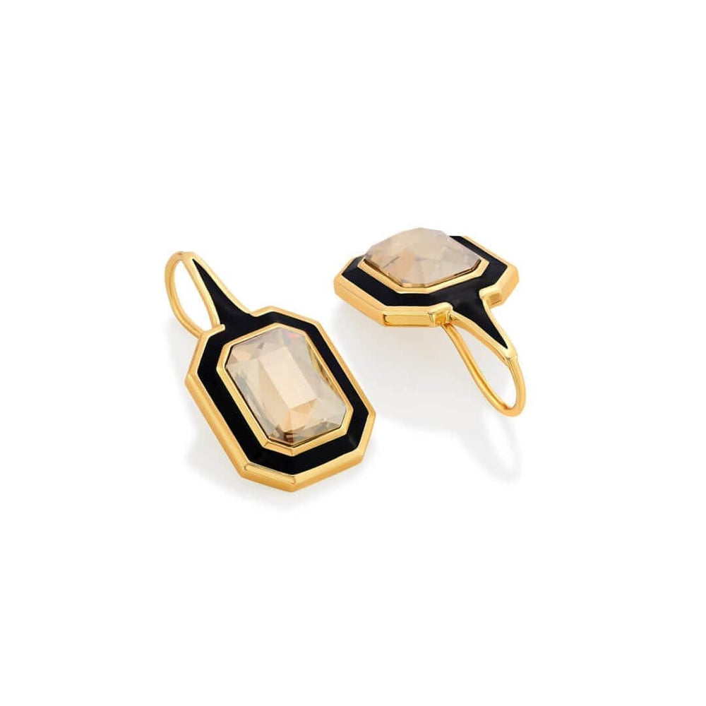 Soleil Black Enamel Drop Earrings for Women by Isharya | Modern Indian Jewellery