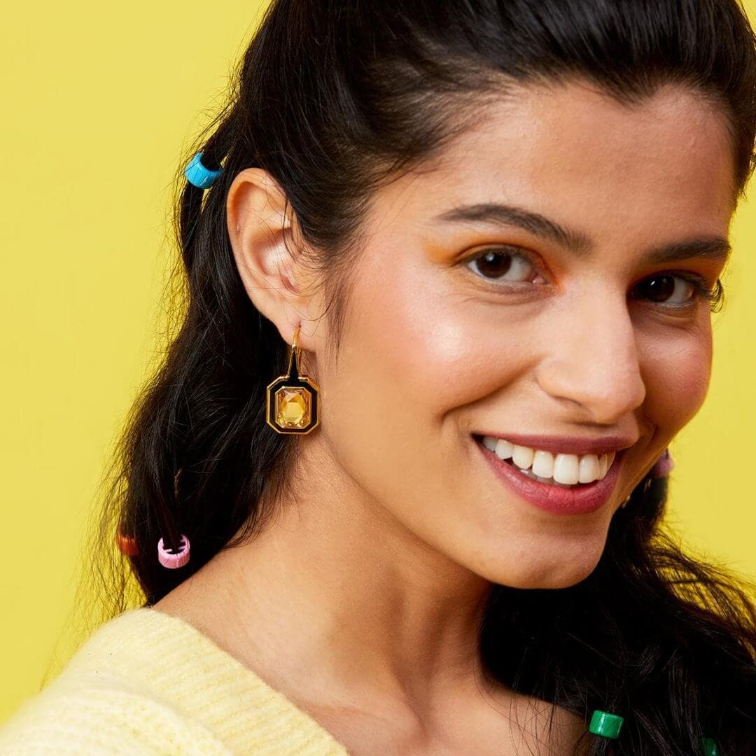 Soleil Black Enamel Drop Earrings - Isharya | Modern Indian Jewelry