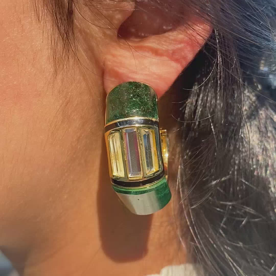 Razia Green Quartz Mirror Hoop Earrings