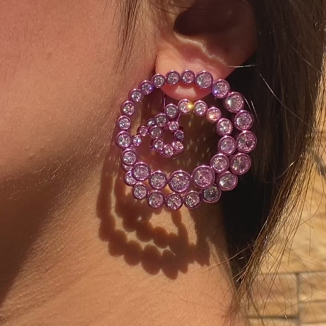 Rani Pink Statement Swirl Hoop Earrings