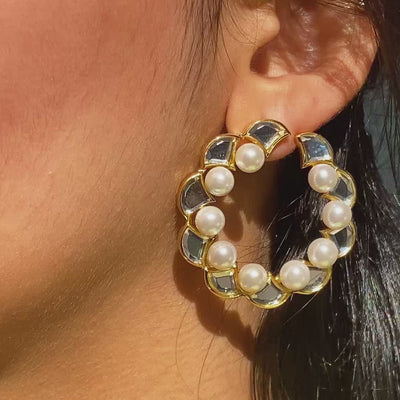 Amara Mirror Pearl Hoop Earrings