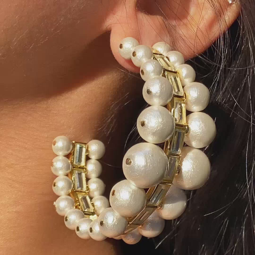 Amara Double Pearl Hoop Earrings