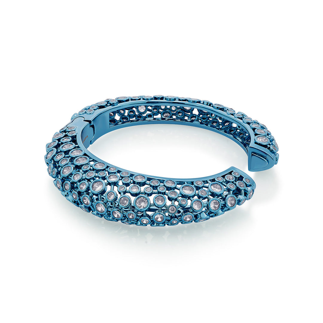 Aqua Blue Oval Hinge Bangle - Isharya | Modern Indian Jewelry