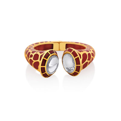 La Conchita Statement Hinge Cuff in Coral - Isharya | Modern Indian Jewelry