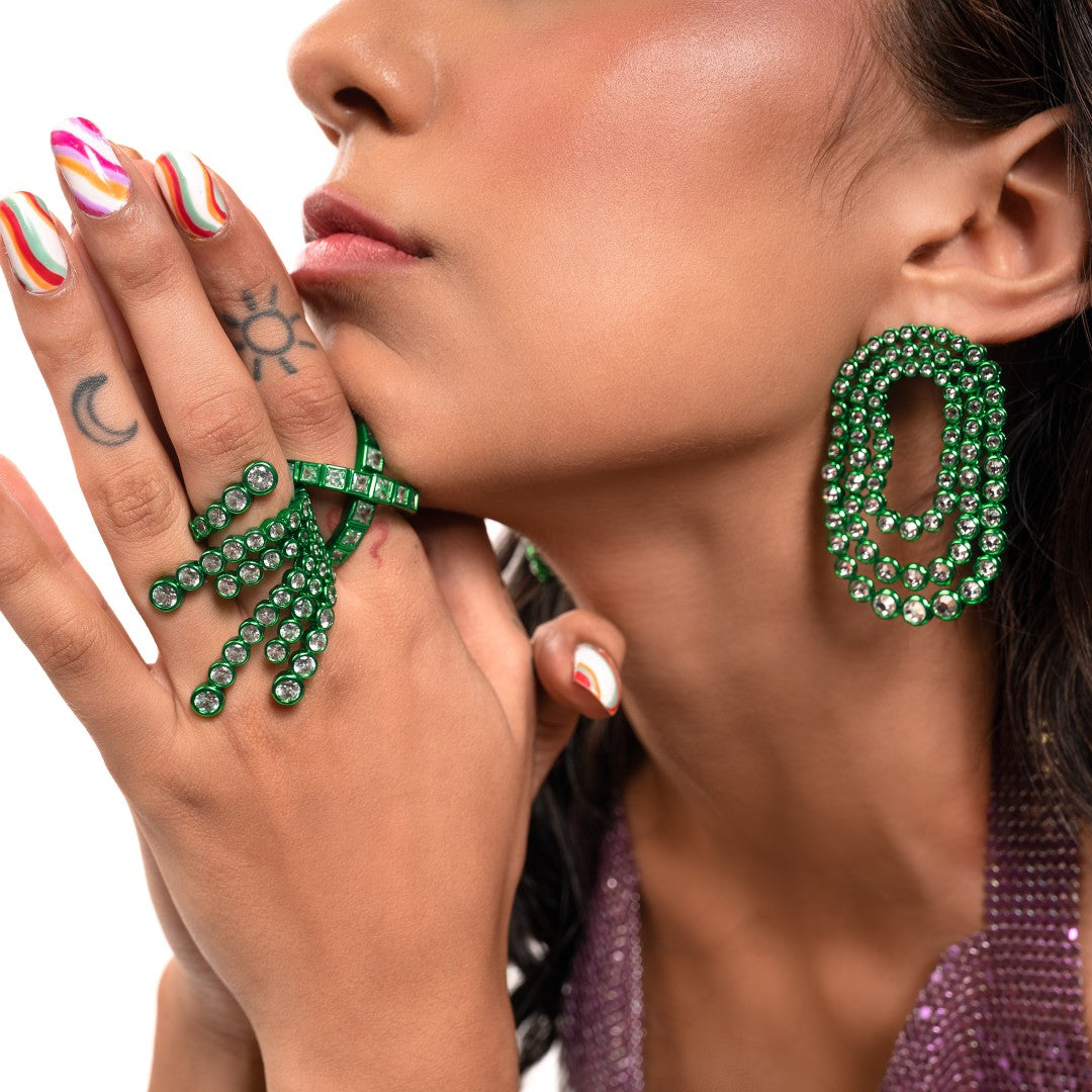 Parakeet Green Tri Layered Earrings - Isharya | Modern Indian Jewelry
