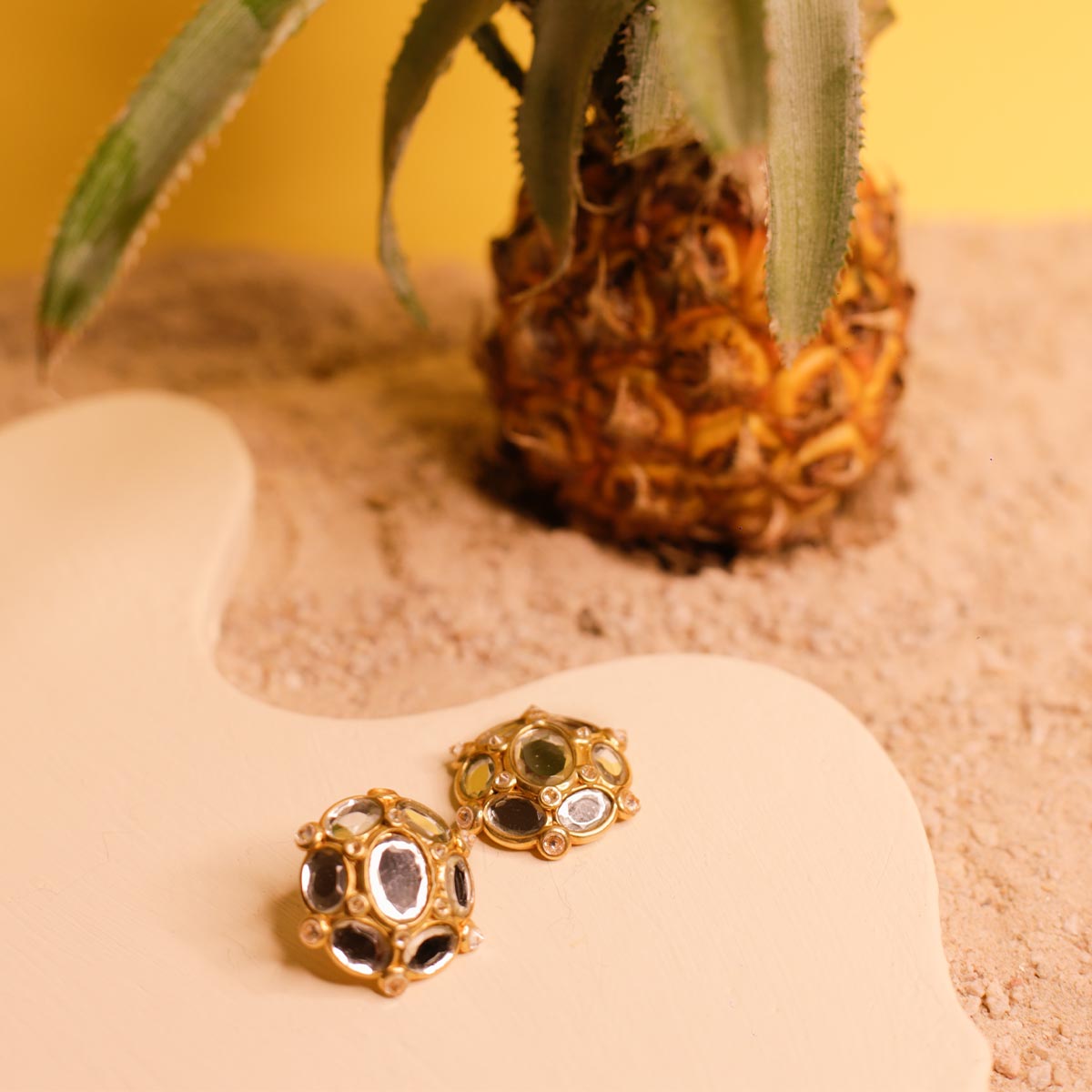 Limelight Oval Mirror Stud Earrings - Isharya | Modern Indian Jewelry
