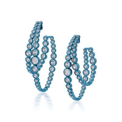 Aqua Blue Double Hoop Earrings - Isharya | Modern Indian Jewelry