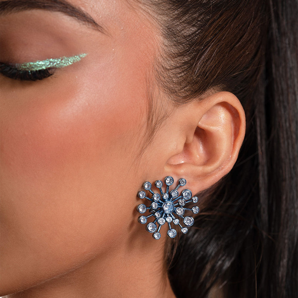 Aqua Blue Starburst Earrings - Isharya | Modern Indian Jewelry