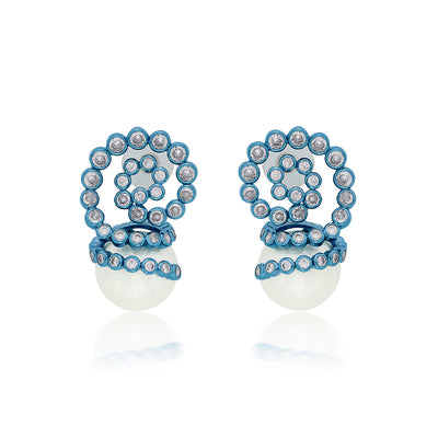 Aqua Blue Pearl Drop Earrings - Isharya | Modern Indian Jewelry