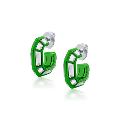 Parakeet Green Mirror Huggies - Isharya | Modern Indian Jewelry