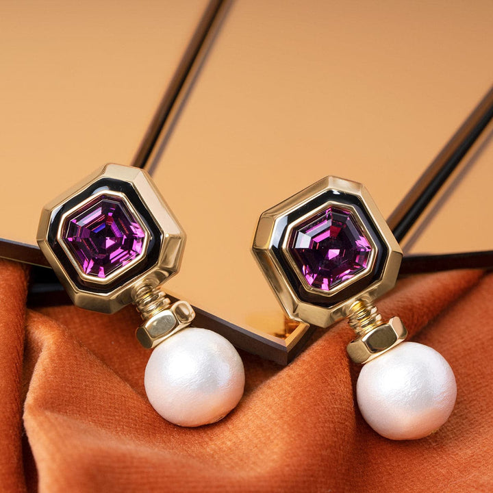 O’Keeffe Purple and Pearl Drop Earrings