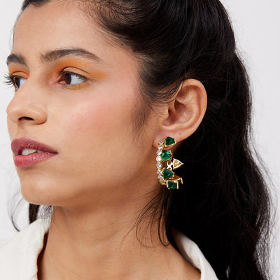 Ruhaniyat Hydro Emerald & CZ Hoop Earrings - Isharya | Modern Indian Jewelry