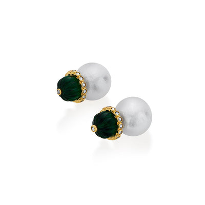 Seher CZ Pearl & Hydro Emerald Earrings - Isharya | Modern Indian Jewelry