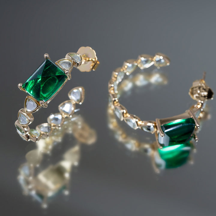 Ruhaniyat Hydro Emerald & Mirror Hoops